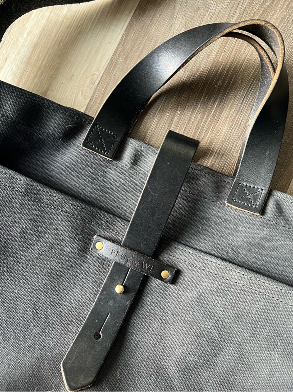 Peg and Awl Waxed Canvas Tote Bag All Black - Picture 5 of 10